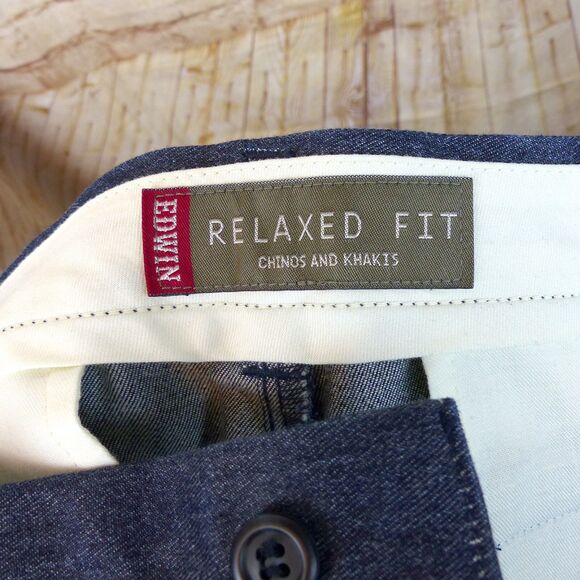 Edwin Jeans Men 33 (30X31) Blue Wide Leg Relaxed Pleated Chino Trouser Y2K Japan - Picture 7 of 13